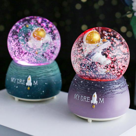 Rhinestone Snow Globe Delicate Adorable Eye-catching Resin Music Space Astronaut Snow Globe for Kids