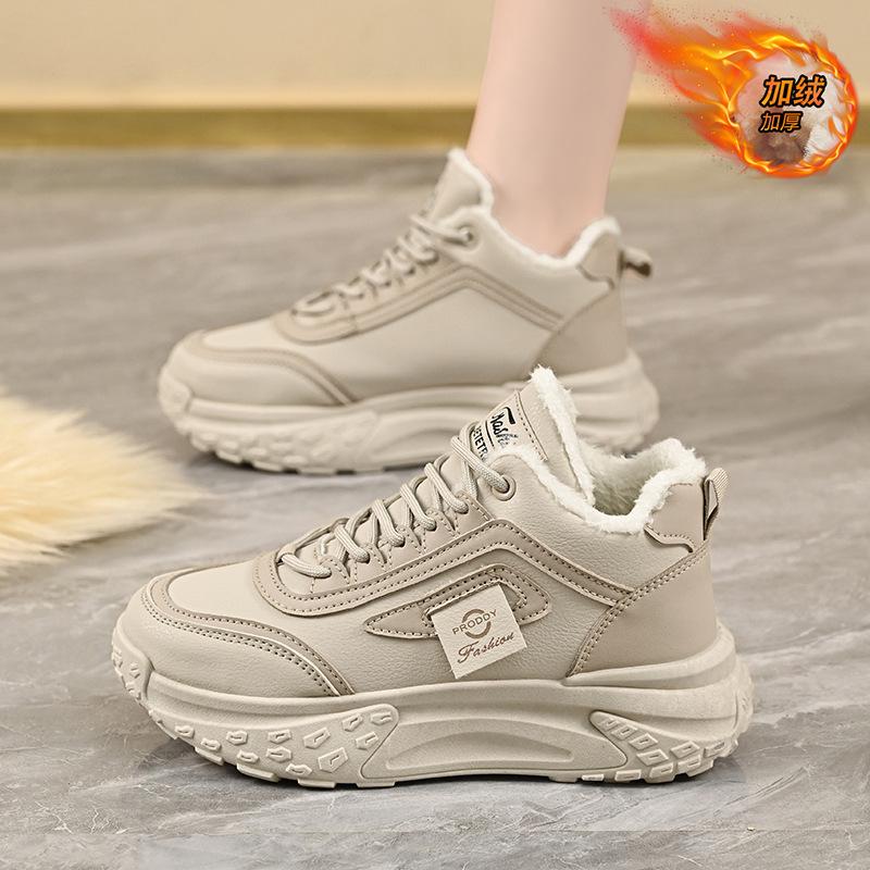 Winter High-top Velvet Dad Shoes New Ins Female Students Height-increasing Sports and Leisure Cotton Shoes