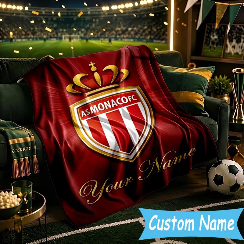 Custom Name Monaco Crest Emblem Flannel Blanket, Use for Birthday/Holiday Gift, Soft Blanket for Sofa/Bed/Camping/Office, Home Decor