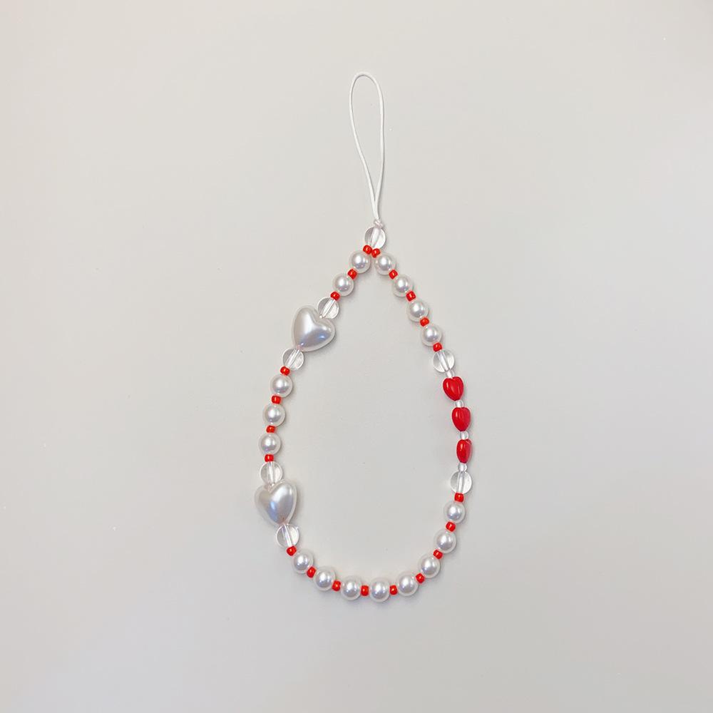 INS стиль жемчуг красный любовь акриловые бусины мода противопотерянный ручной брелок цепочка для мобильного телефона красный