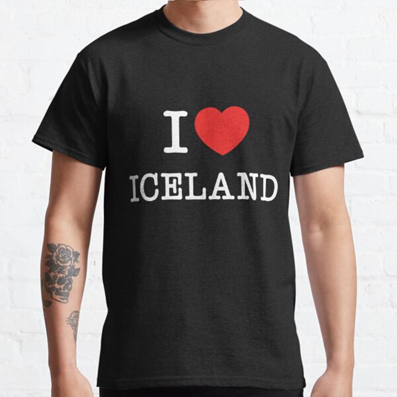 

Плюс размер S-3XL Футболка с принтом «I Love Iceland» Мужские топы Модная одежда Футболки S чёрный