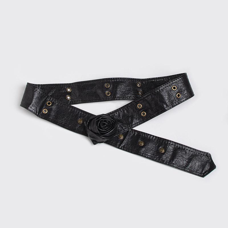 Fashion Flower Rose Waist Belt For Women With Faux Leather Adjustable Strap