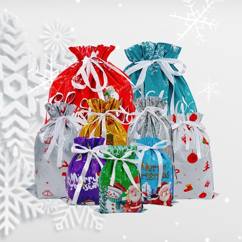 Christmas Drawstring Gift Bags with Santa & Tree Decorations