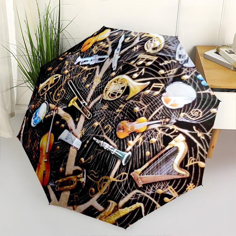 1pc Musical Symbols and Musical Instruments Umbrella Portable Folding Umbrella Iron Frame Hole Bone Structure Outdoor Home Umbrella