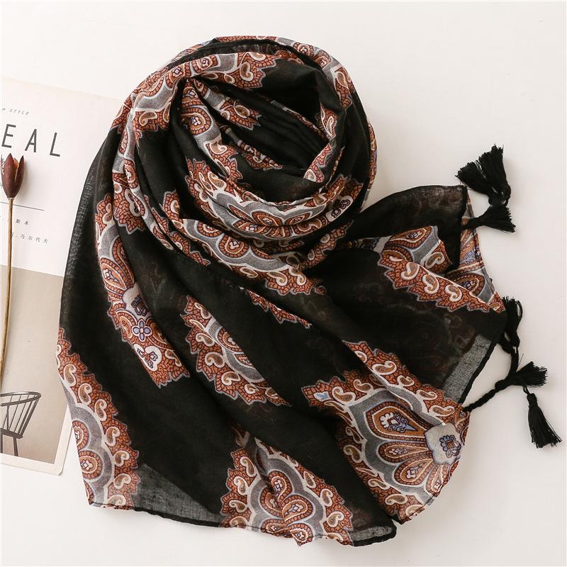 Fashion Boho Paisley Print Ladies Women Viscose Scarf Female Long Shawl Tassel Four Seasons Versatile Floral Muslim Hijab