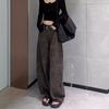 Women's High Waist Leopard Print Denim Jeans - Plus Velvet, Slimming Wide-Leg, Floor-Length for Autumn/Winter