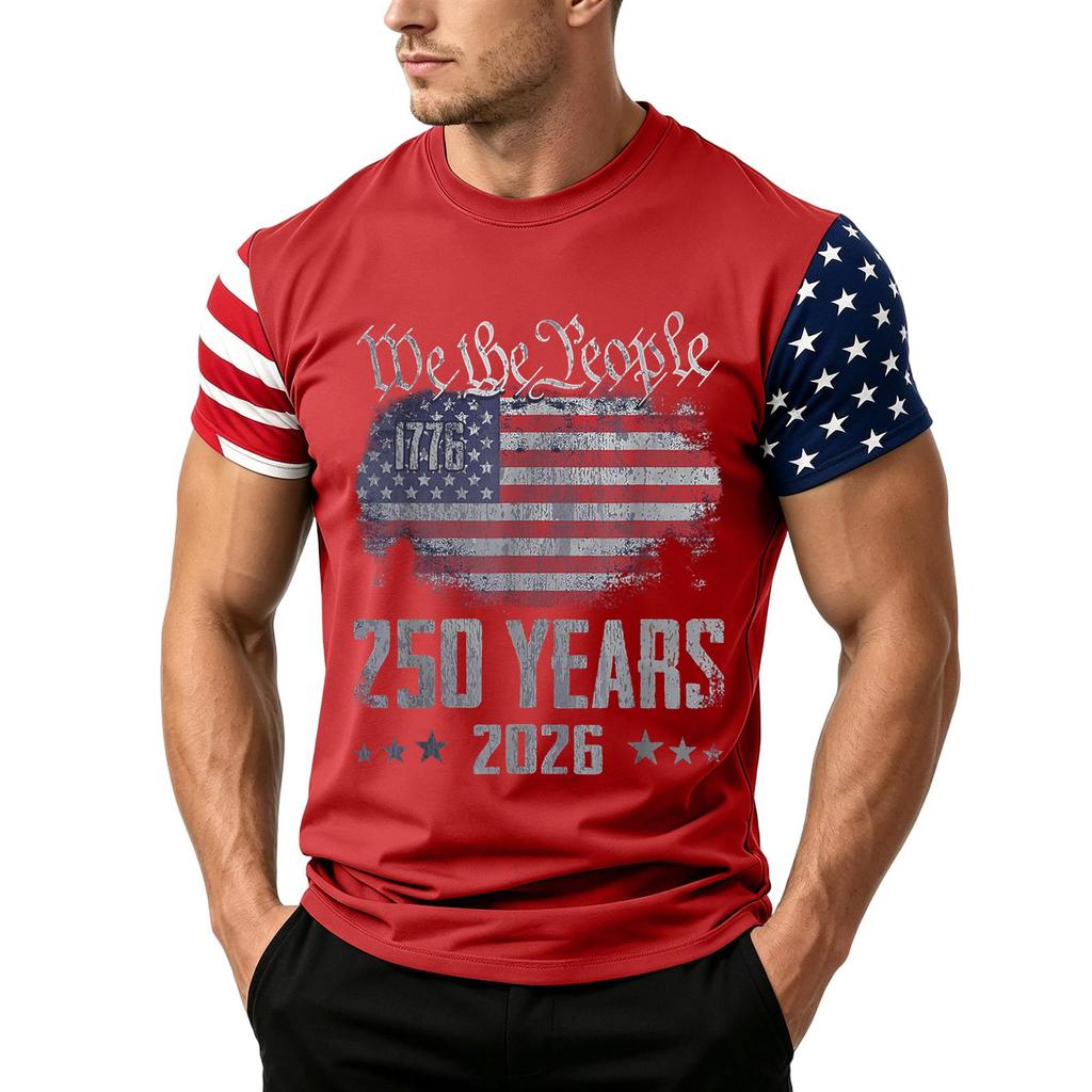 Men's Independence Day Flag Print Short Sleeve T-Shirt, Loose Casual Daily Summer Tops