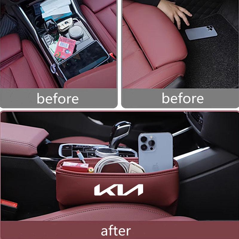 2026 Hot Car Sticker Car Seat Gap Organizer PU Leather Console Side Pocket Seat Crevice Storage Box For Kia Rio 3 4 K2 K3 X-Line