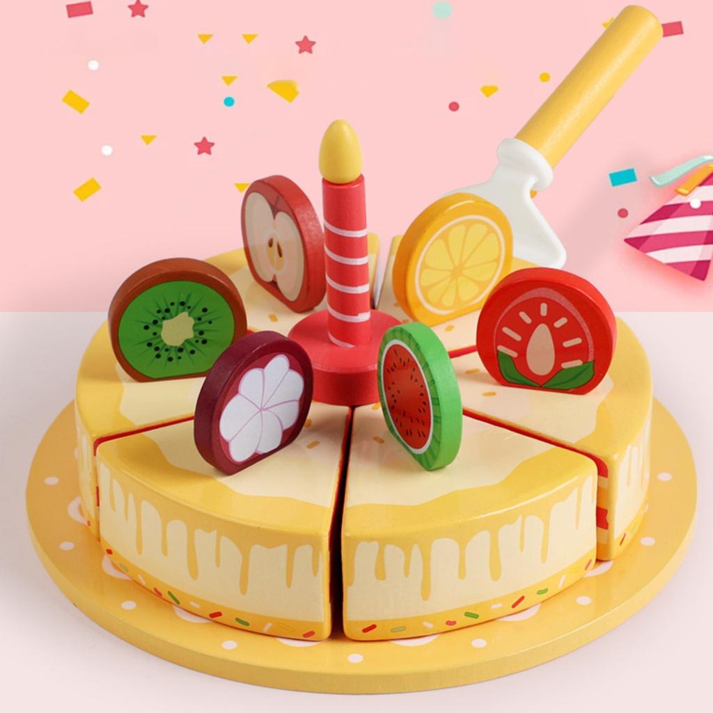 Wooden Simulation Birthday Fruit Cake Afternoon Dessert Puzzle Toy