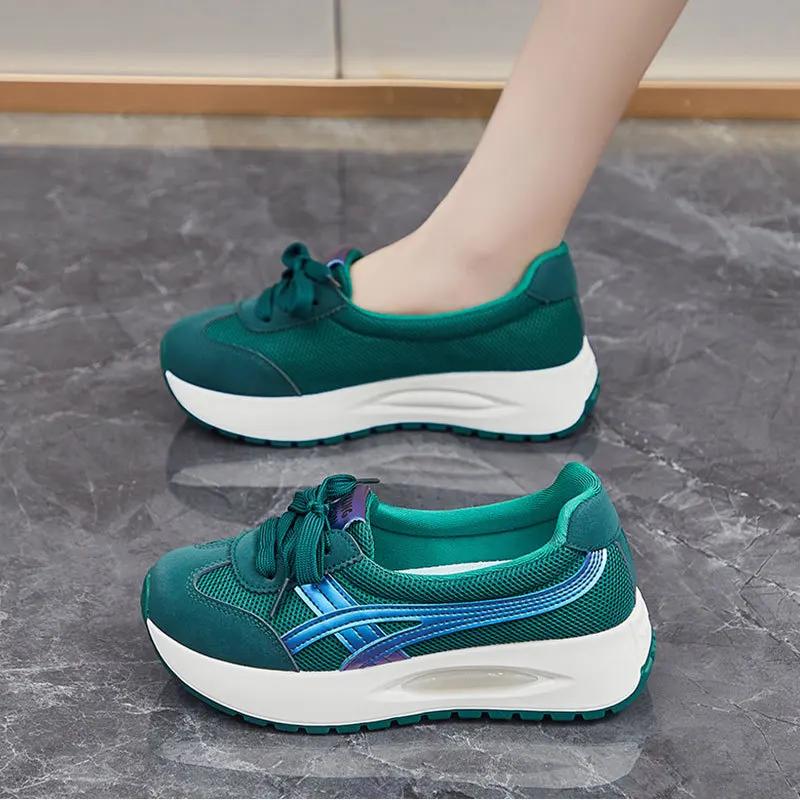 Fashion 2024 Autumn New Mesh Casual Women's Flat Shoes Fashion Round Head Wedge Light and Smooth Women's Vulcanized Shoes