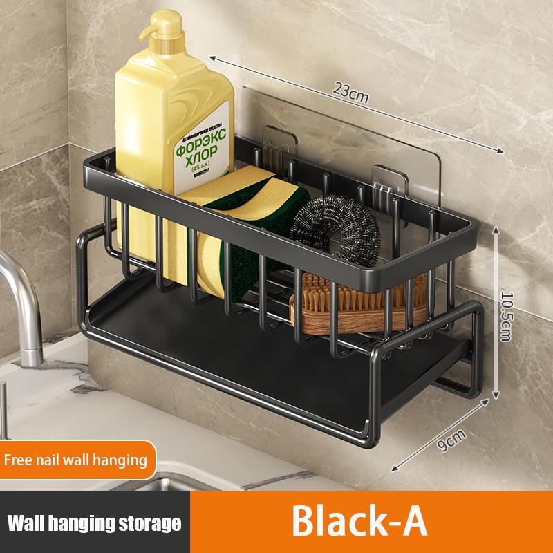 

Kitchen Storage Rack Drain Water Water Tank Cloth Rack Carbon Steel Material No Punching Wall Mounted Household Arrangement чёрный