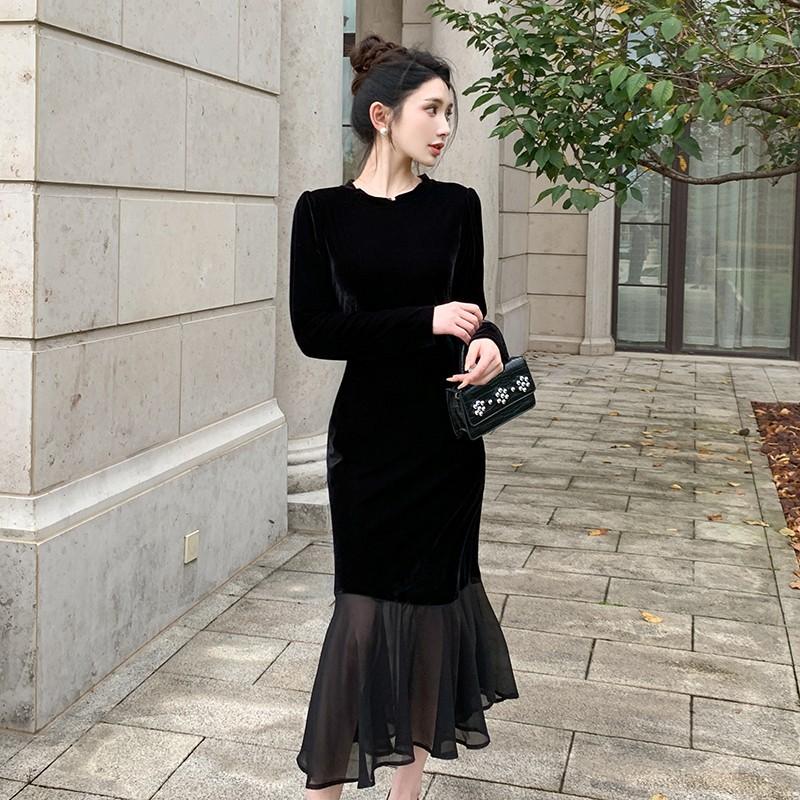 High temperament dress women s clothing autumn new black skirt autumn small black dress early autumn dress S