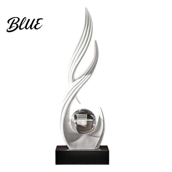 Feng Shui Wealth Ornament Abstract Decorative Sculpture with Clear Crystal Ball Modern Flowing Curve Tabletop Decor Statue Exquisite Home Accents for