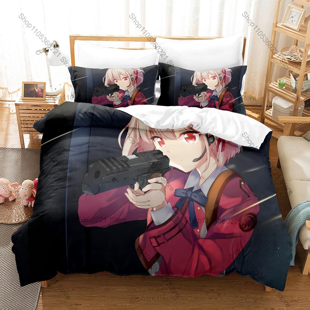 Kawaii Chisato Takina Graphic Lycoris Recoil Slice of Life Action Anime Bedding Duvet Cover + 2 Pillowcases Teen Otaku Bedroom