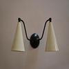 Double Cone Brass Wall Sconce – Mid‑Century Modern Light with Ivory Shades