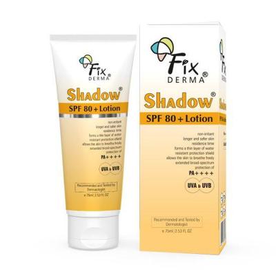 Fixderma Shadow Sonnenschutz SPF 80+ PA++++ Lotion | Breitband-Sonnenschutz für UVA- & UVB-Schutz| Nicht fettend & wasserfest - 75ml
