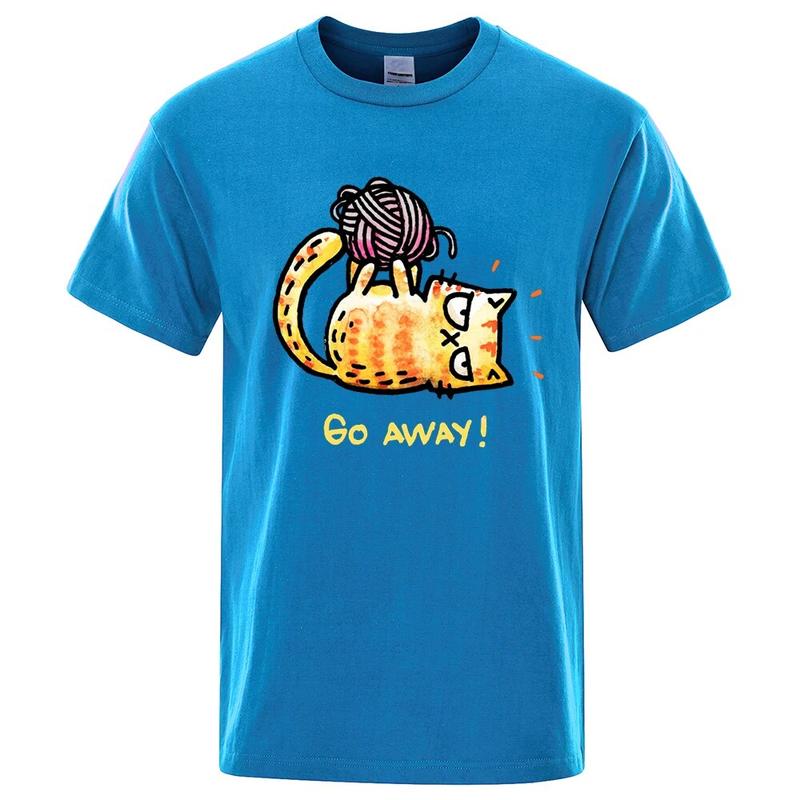 Angry Cat Go Away Cartoons Print Unisexs Tshirts Oversized Crewneck T Shirts Breathable Clothes Summer Cotton TShirt Loose