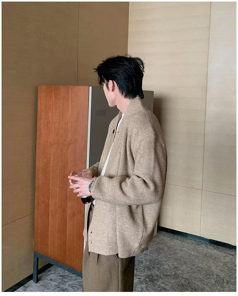 Men's Retro Japanese Cardigan - Autumn/Winter Heavyweight Knit Robe with Diagonal Placket