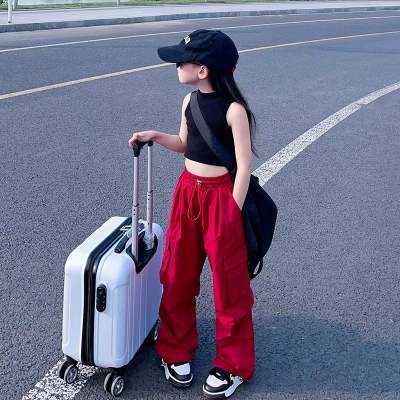 

Girls summer overalls spring and summer thin pants medium and large children s loose fried street wide-leg casual trousers 170
