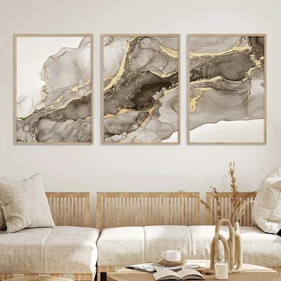 Triad Modern Minimalist Aesthetic Wall Art Marble Beige Abstract HD Canvas Paintings Posters and Prints Home Bedroom Decor Gifts