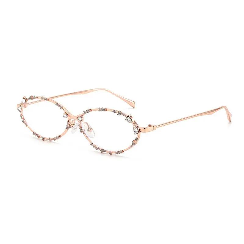 Модные Эллиптические Очки с Алмазами для Женщин Хрустальный Бант Металлические Очки с Блокировкой Синего Света Японский Ретро Очки для Чтения Y2K золотистый