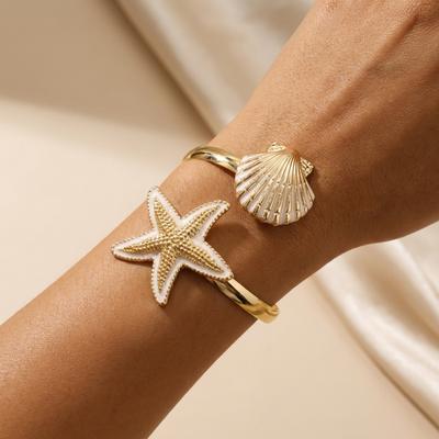 Colorful Enamel Metal Starfish Shell Opening Bracelets For Women Men Summer Vacation Beach Sea Star Cuff Bangle Seaside Jewelry