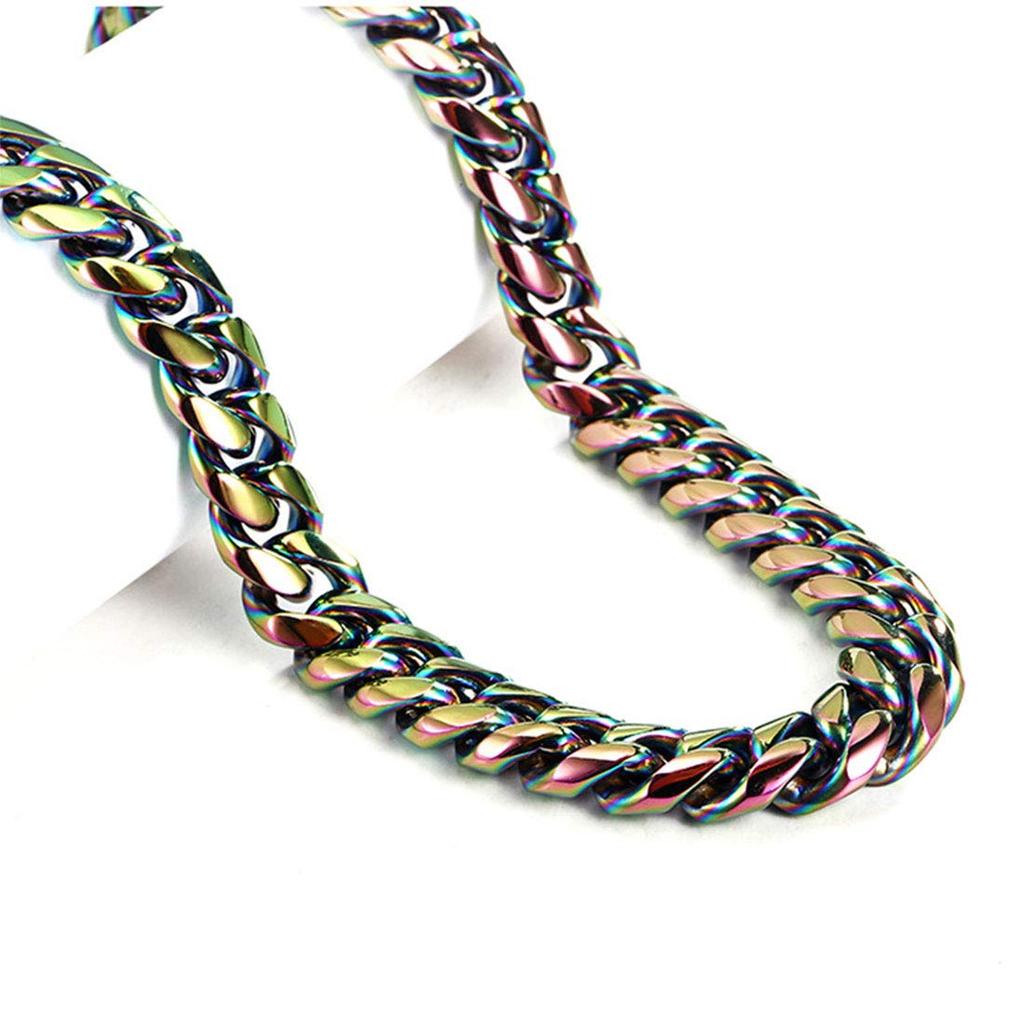 Necm Men's Titanium Rainbow-Colored Wide Cuban Chain Necklace with a Metallic Touch, Simple Design, Curb Chain, Western Style