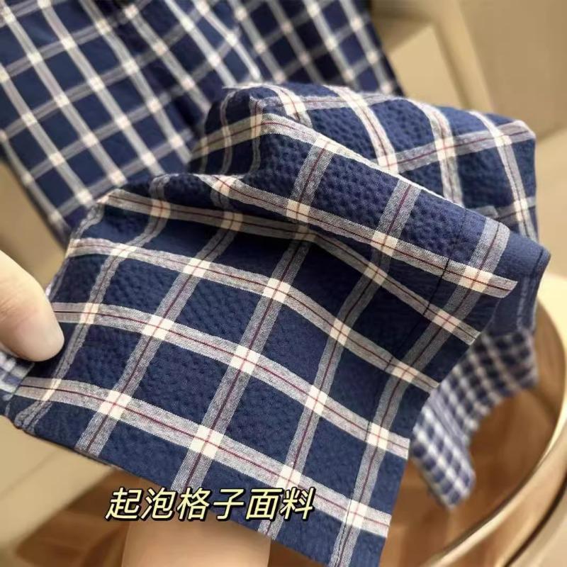 Blue Plaid Pants Women's Summer Thin High Waist Drape Retro Wide-leg Pants Thin Versatile Casual Loose Straight-leg Pants