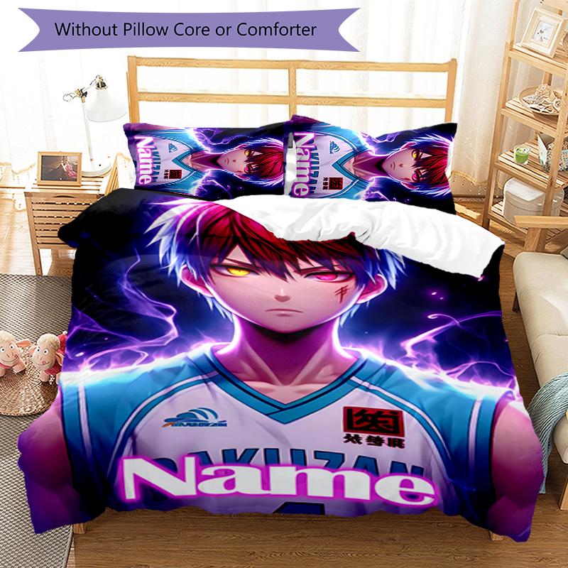 3pcs Custom Name Cartoon Kuroko's Basketball Bedding Set Duvet Cover Closure Includes 1 Duvet Cover & 2 Pillowcases for All Seasons Bedroom Decor
