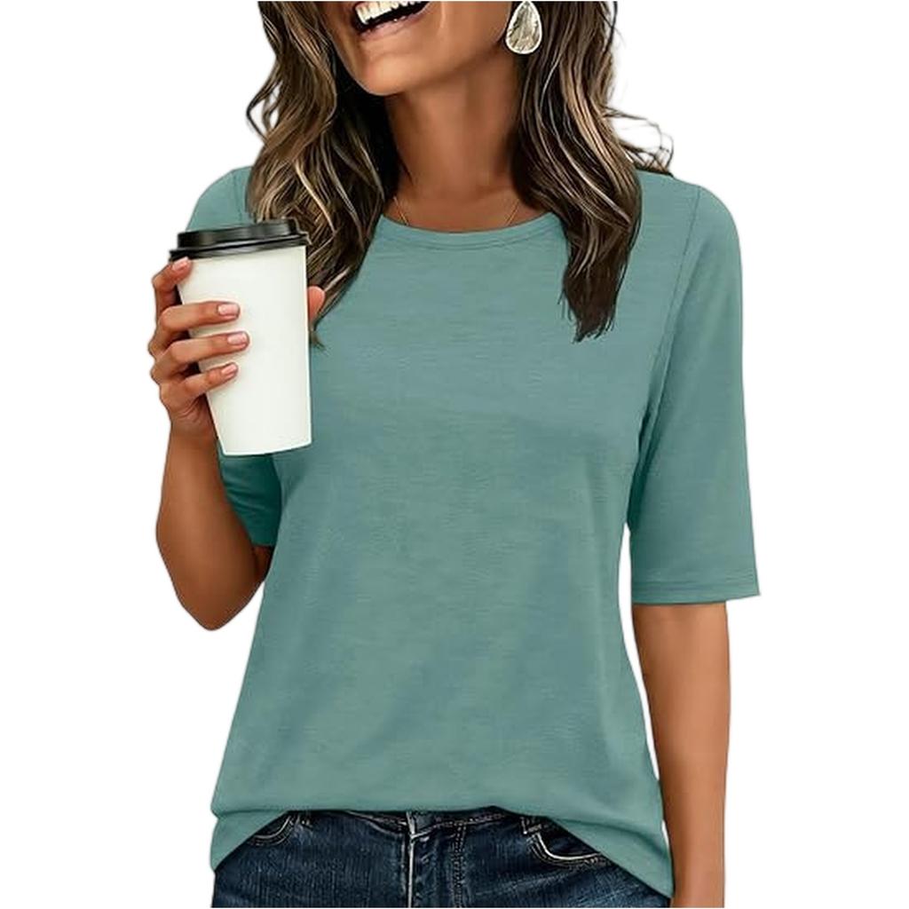 Women's Fashionable Casual Round Neck Solid Color Pullover Top