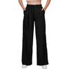 Women Tie Waist Wide Leg Pants Solid Color Casual Loose Fit Long Trousers
