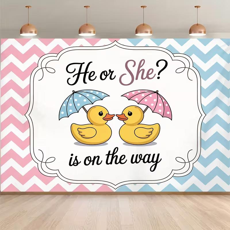 

2D Rubber Duck Baby Shower Backdrop with Umbrellas and Chevron Background 47.2x31.5inch/120*80cm