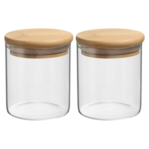 PATIKIL 14 Oz Glass Jars with Airtight Bamboo Lids, Set of 2, Clear Food Storage Jars for Nuts, Sugar, Coffee Beans, and Spices (10x8cm)