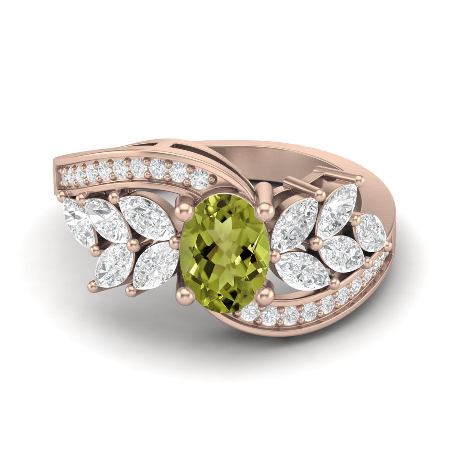 7X5mm Oval Peridot 925 Sterling Silver Rose Vermeil Solitaire Leaf Design Bypass Women Wedding Ring 7 ярко-розовый