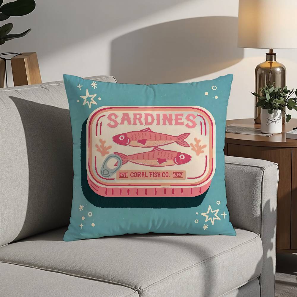 Coastal Charm Sardine Can Pillow Case 3D Print Polyester Fiber 40*40cm Home Sofa Throw Decoration Festival Gift
