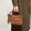2025 Autumn Geometric Cowhide Crossbody Biker Bag - Large Capacity Genuine Leather Handbag for Women