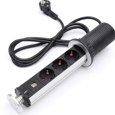 Retractable Pop-Up Power Socket with 3 Outlets and 2 USB Charging Ports for Office Home, Meeting Room Kitchen