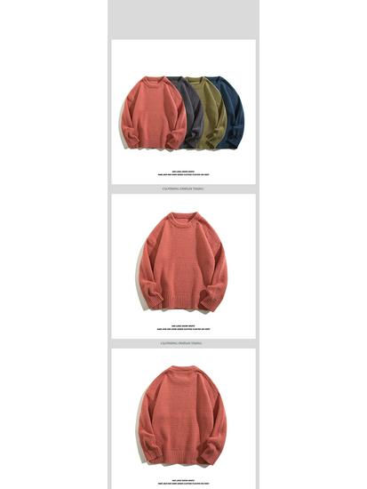 Heavyweight Cotton Yarn Pineapple Stitch Knit Casual Loose Round Neck Pullover Sweater