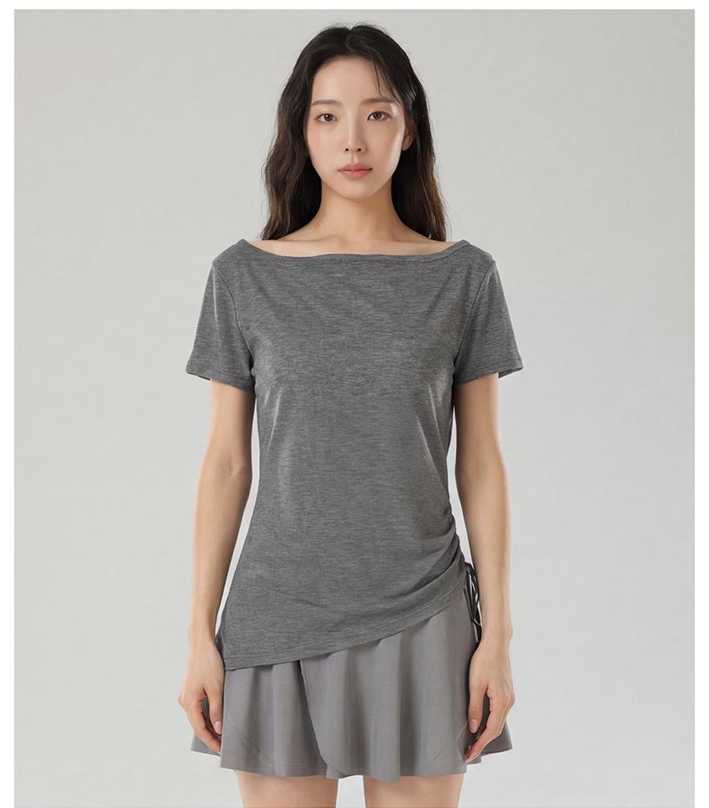 2026 Summer Lyocell Off-Shoulder Slimming Short-Sleeve Women's T-Shirt - Elegant & Versatile