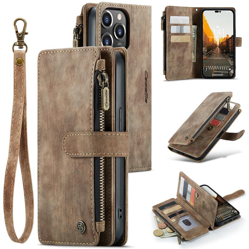 CaseMe Flip Leather Phone Case For iPhone 17 Pro Max 16 Plus 15 14 13 12 11 XS XR X Samsung S26 S25 FE S24 Ultra S23 S22 S21 Zipper Wallet Cards Cover