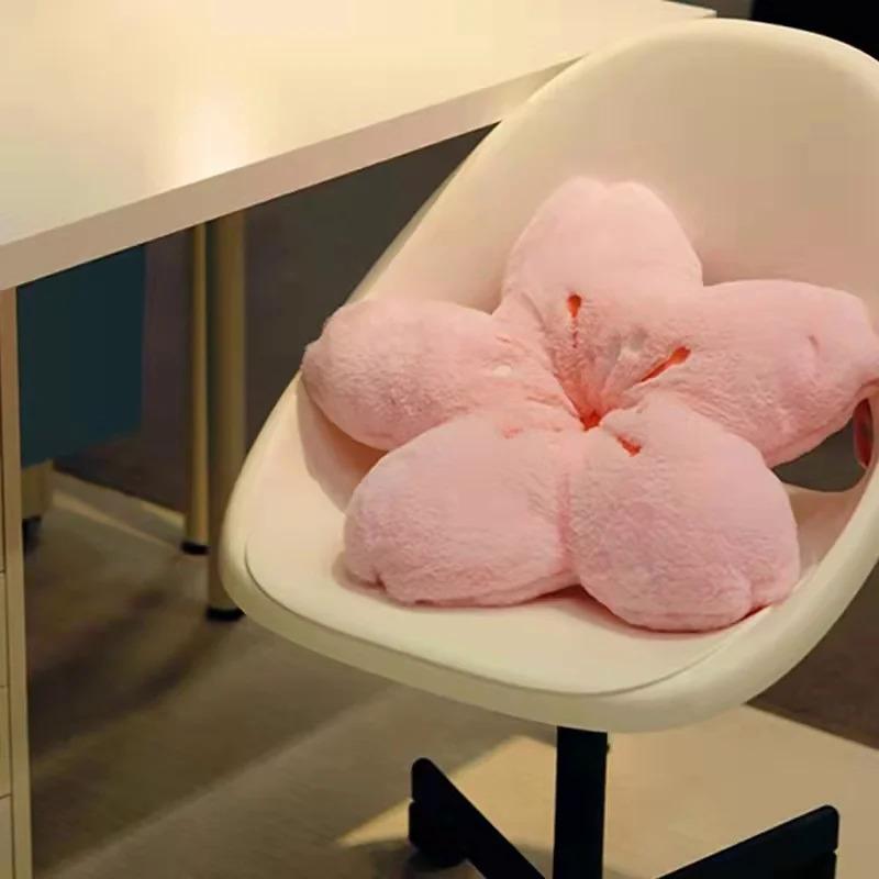 Plush Pink Cherry Blossom Cushion  Versatile Floor Pillow for Bedroom  Living Room Decor, Soft Polyester, Hand Washable