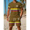 Men'S Digital Print 2pcs Set, Men'S Round Neck Short Sleeve T-Shirt And Shorts Outfit