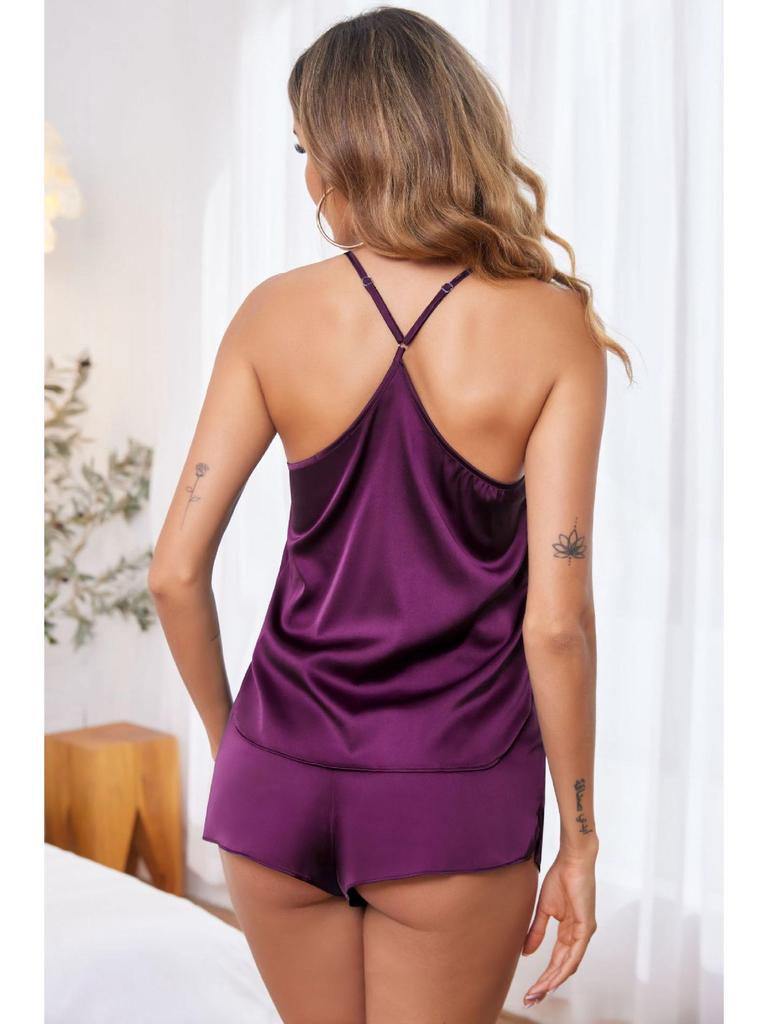 Women's Spaghetti Strap Satin Shorts Two-Piece Pajama Set