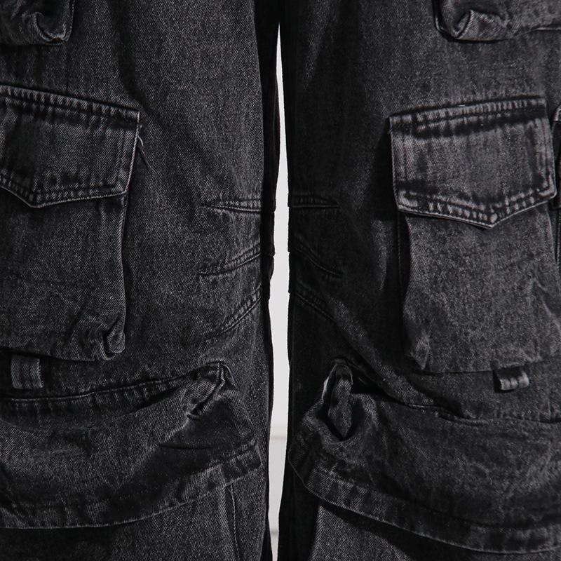 High-Waisted Street Style Multi-Pocket Denim Pants (2025)