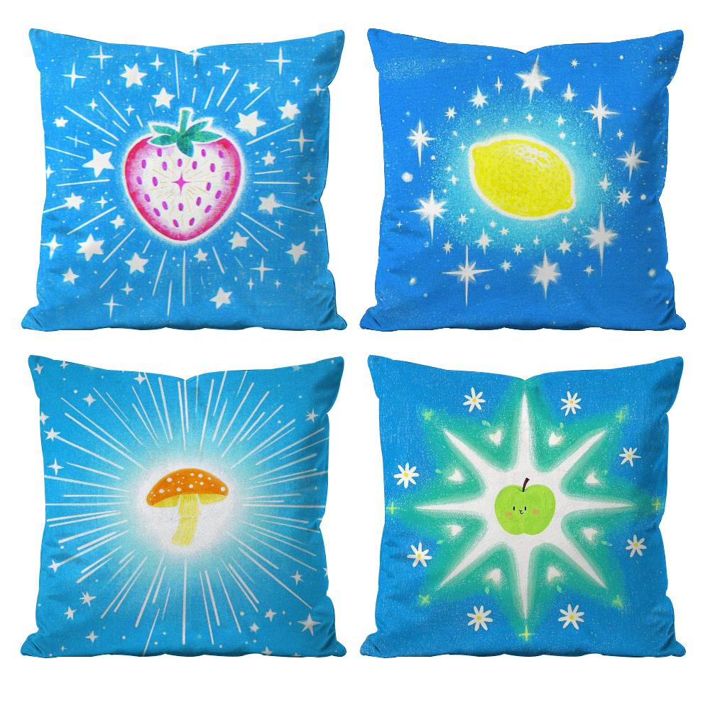 Anime Lucky Fruit Fun Pillow Case Anti-dustmite Pillowcase Invisible Zipper Silky Short Plush Sofa Cushion Cover