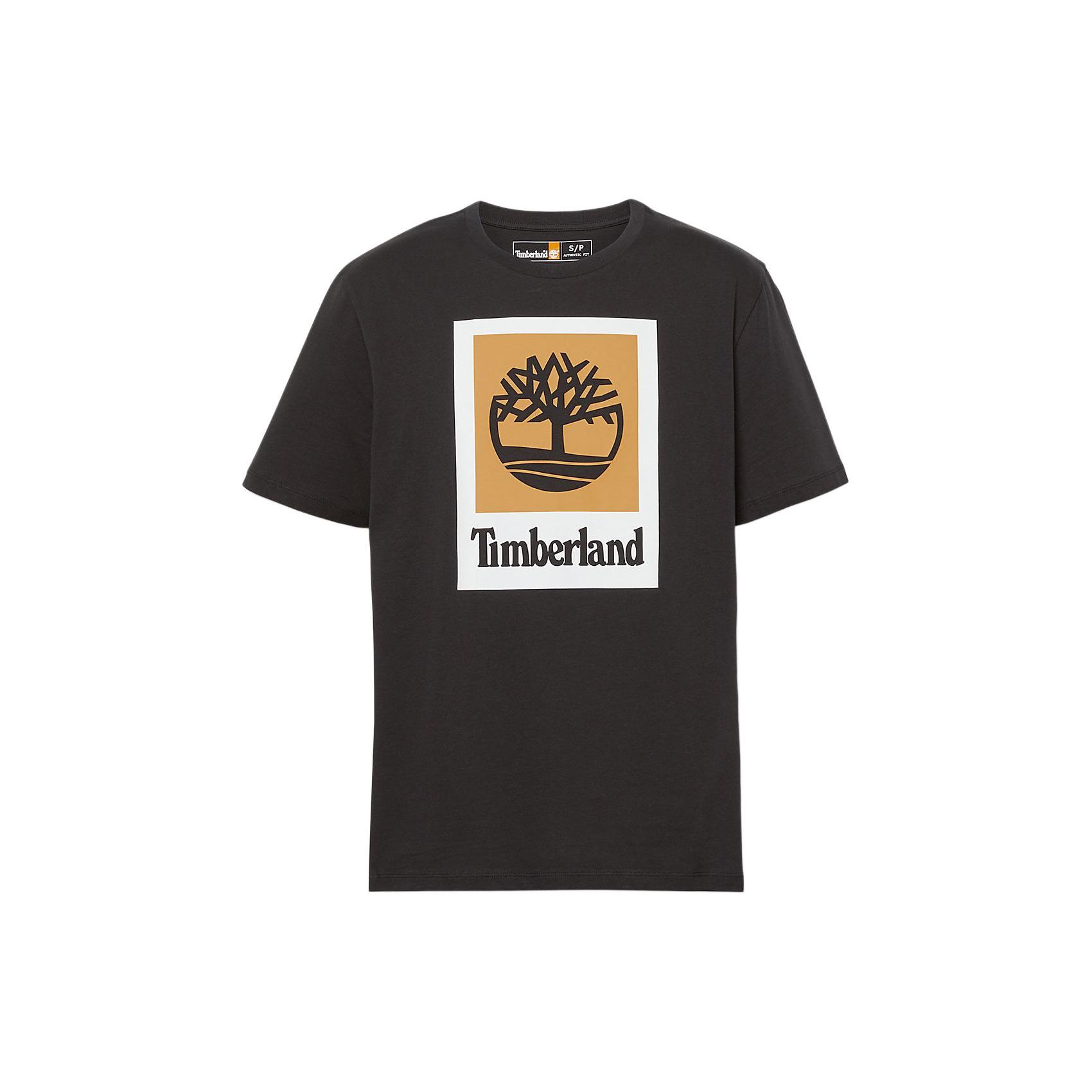 Timberland Letter Logo Geometric Pattern Printed Round Neck Short Sleeve T-Shirt Unisex Tops Black A5QS2-001 M