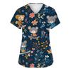 Women's Fashion Printed Short Sleeve V-Neck Top Small Pocket Work T-Shirt