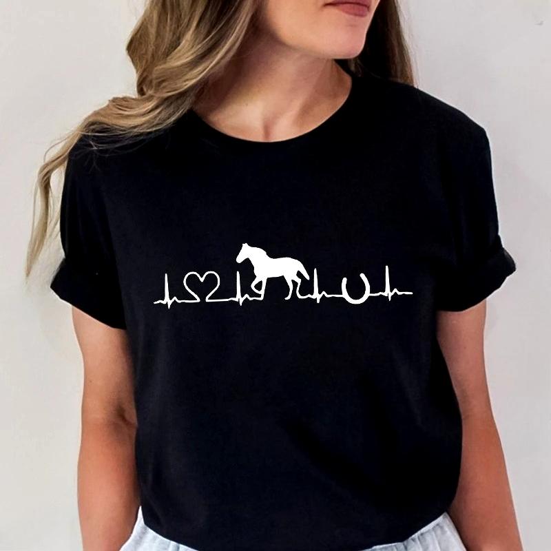2026 New Fashion T Shirt Horse Heartbeat Design Adults Clothing Fashion Harajuku Horse Lover Female Tee Top Gifts