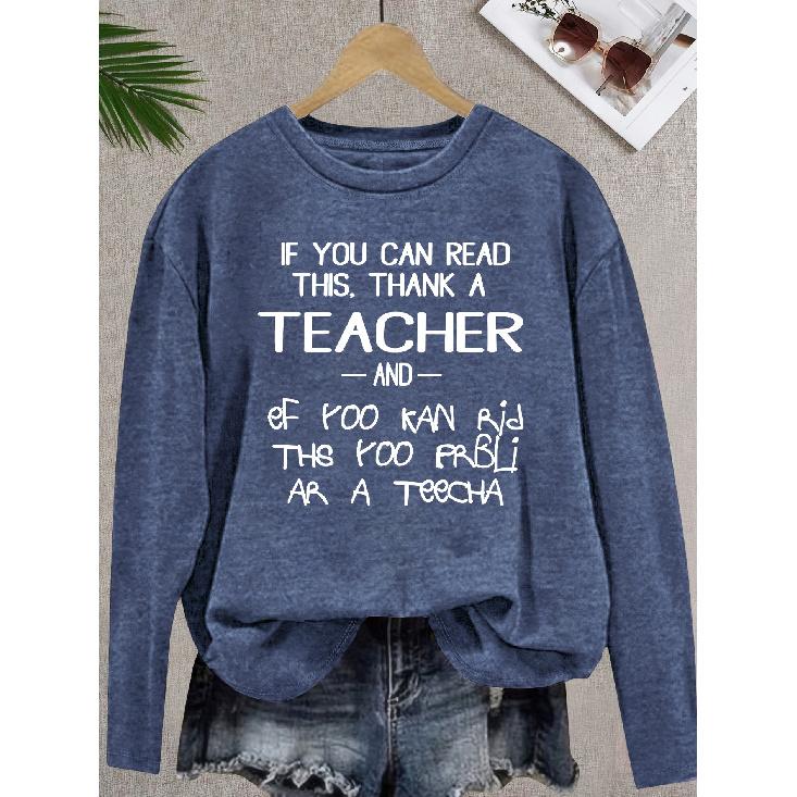Elegant women s round neck long sleeve T-shirt with funny gratitude print, fashionable style, suitable for all seasons S