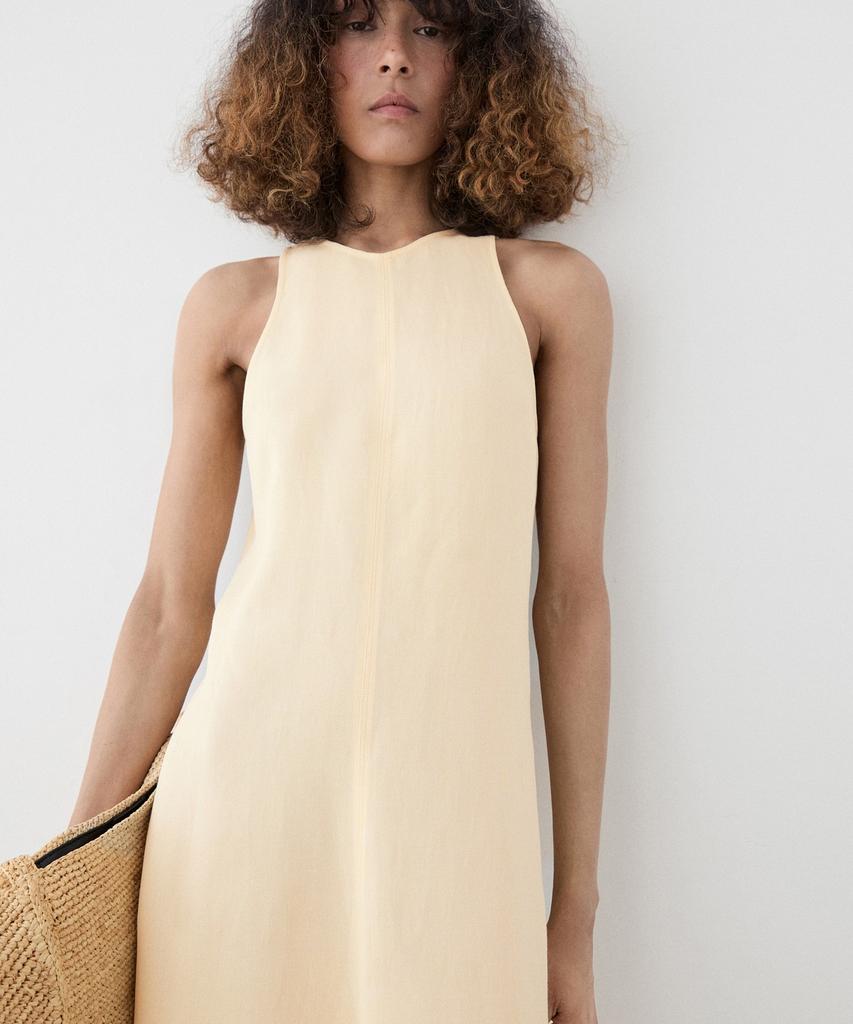 Masimodutti Linen Fluid Halterneck Midi Dress